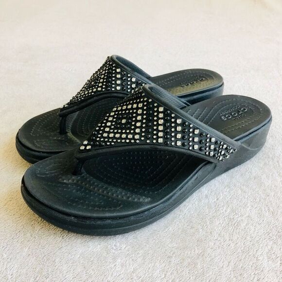Crocs Women’s Monterey Shimmer Black Wedge Sandal